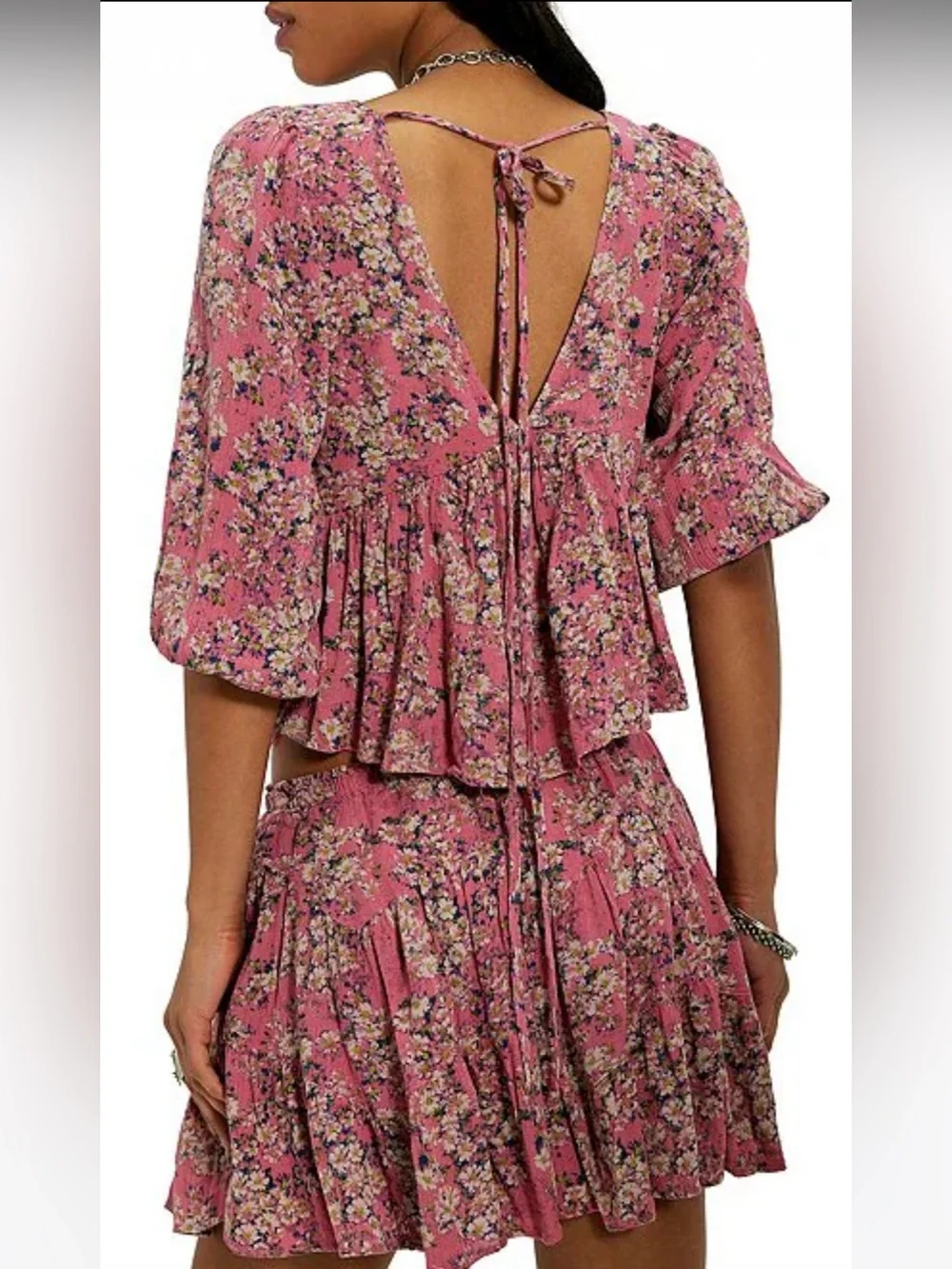 NWT🌷Free People Calla Lilly Floral Printed V-neck 3/4 Sleeve Top & Skirt Set